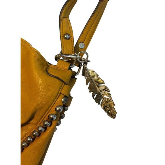 Jessica Simpson Yellow Leather Studded Shoulder Bag With Feather Charm - Picture 4 of 13